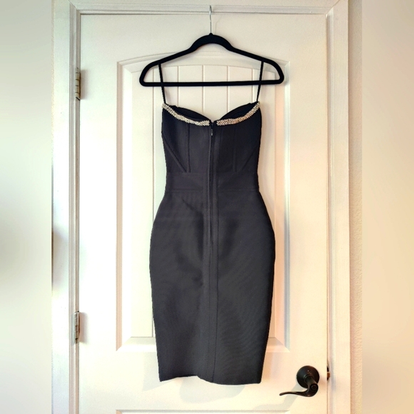NWT Size S, Alieva "Silvia" Black Bodycon Dress, Diamond Studded Sweetheart Cut - Picture 2 of 4